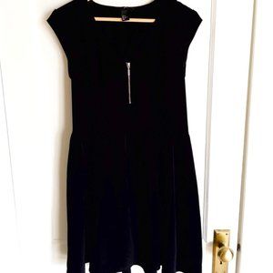 Black Knee Length Dress with Front Zipper